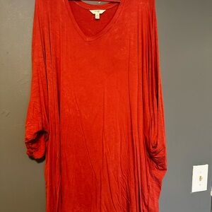 Eileen Fisher Red V-Neck Tunic Top